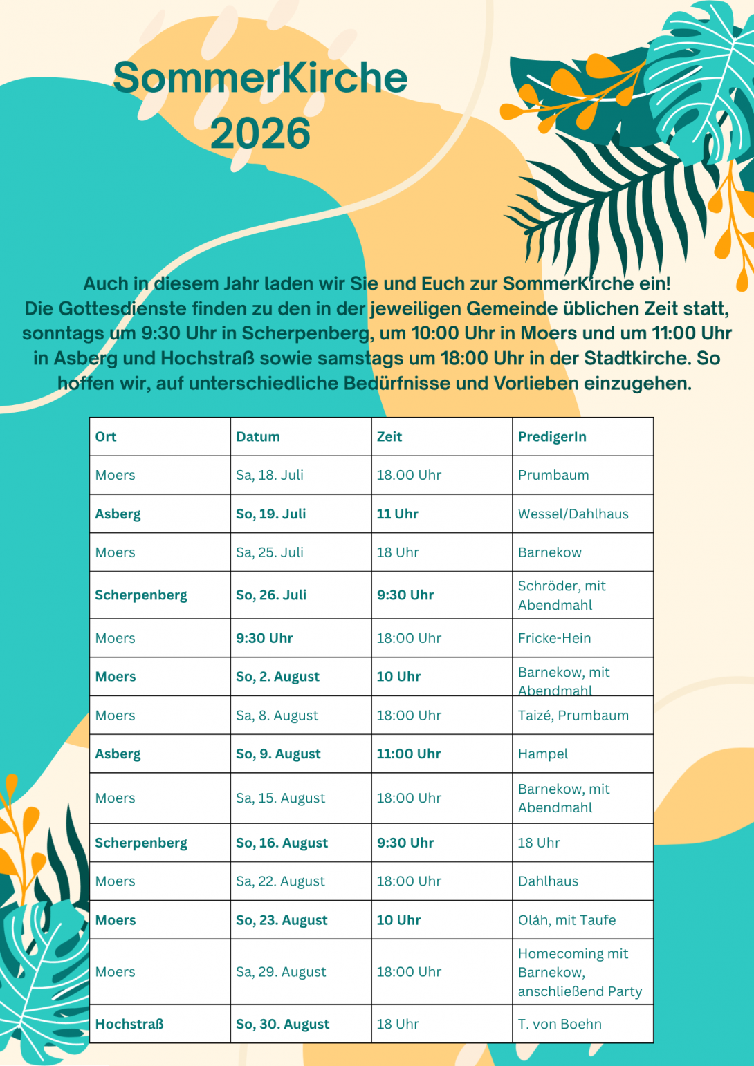 Gottesdienst-Plan zur SommerKirche 2026