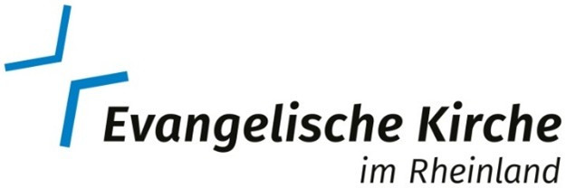 Logo der Evangelischen Kirche im Rheinland: Zwei blaue Winkel, die ein Kreuz formen.