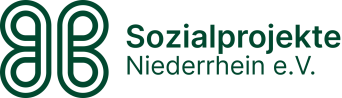 Logo des Vereins Sozialprojekte Niederrhein mit Kleeblatt-Schleife und dem Namen in dunkel grün.